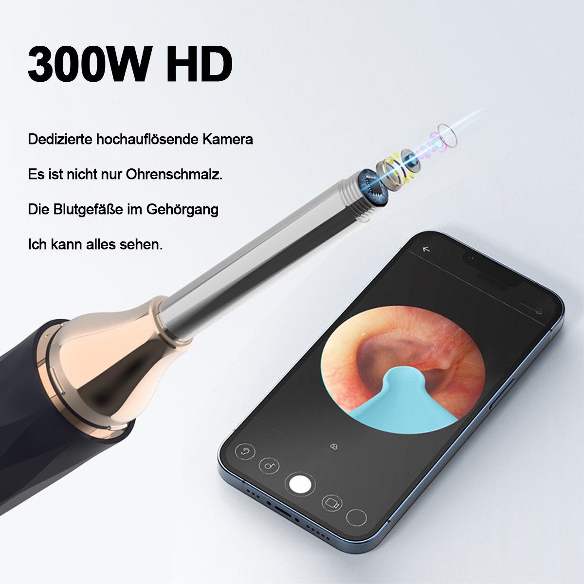 flowgoer Ohrenreiniger 1080P WiFi-Ohrreiniger, Ohrenschmalz-Entferner-Otoskop, 1-tlg., mit Kamera, IP67, wasserdichtem Endoskop, Ohr-Otoskop