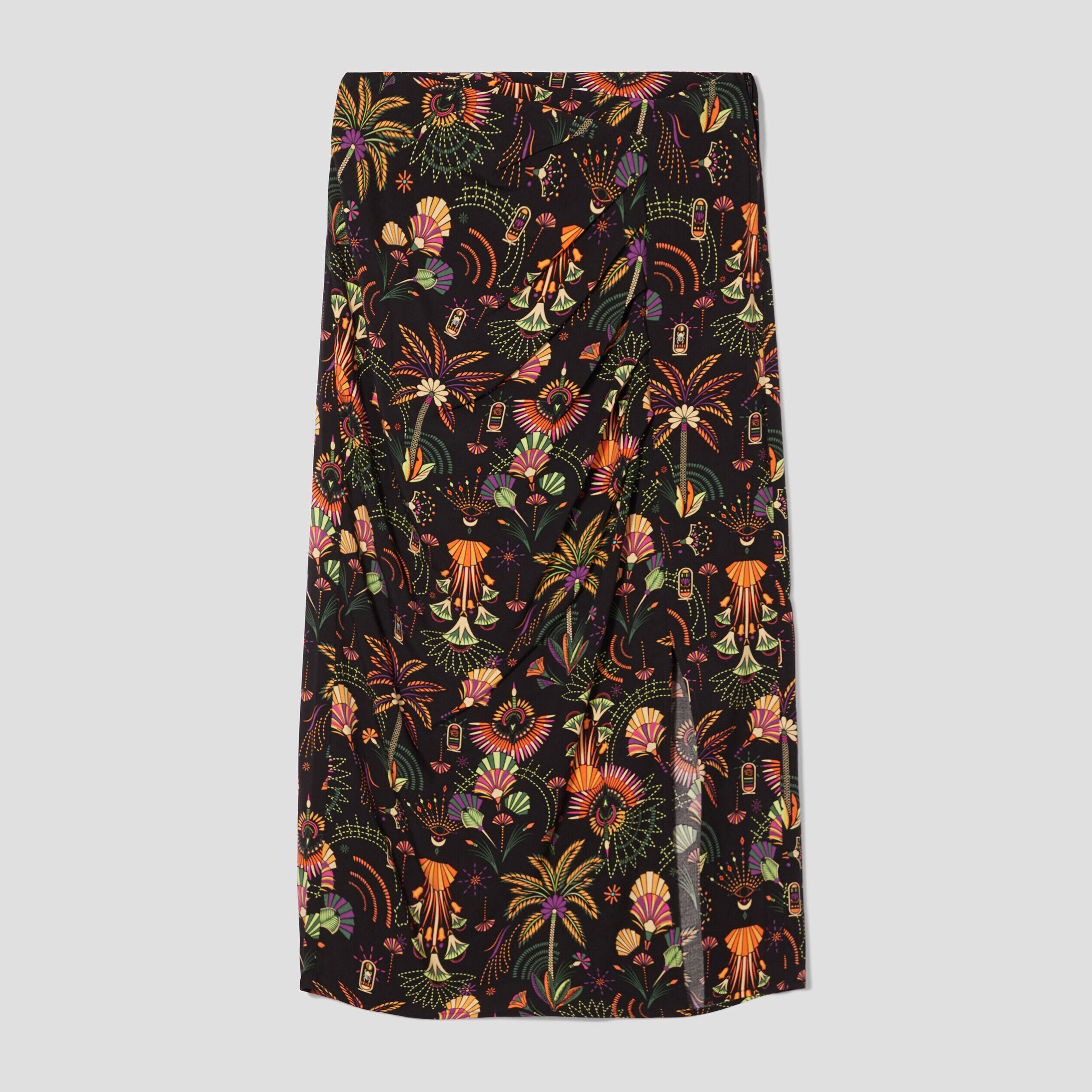 Jupe droite fluide fendue noir femme | Cache Cache
