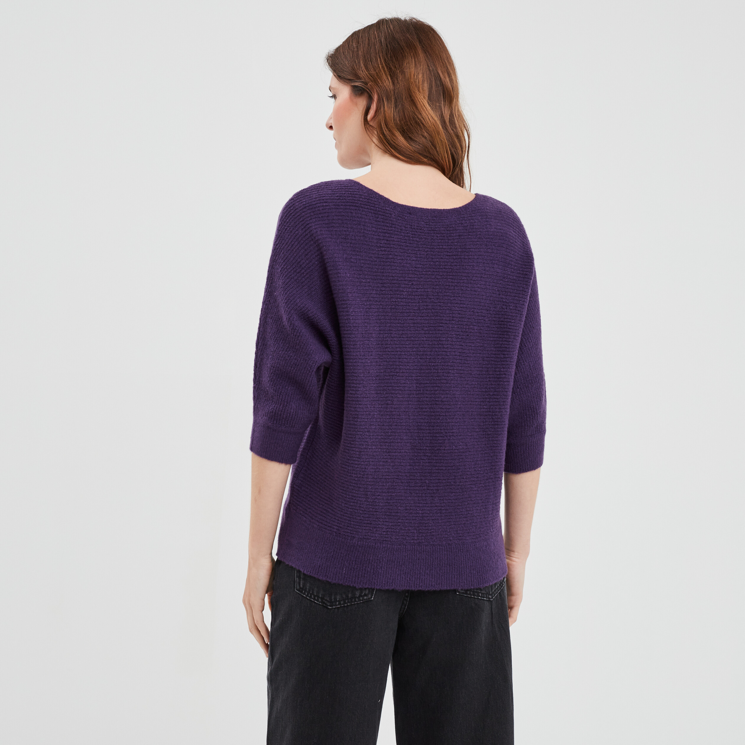 Pull manches 3 4 chauve-souris violet foncé femme | La Halle