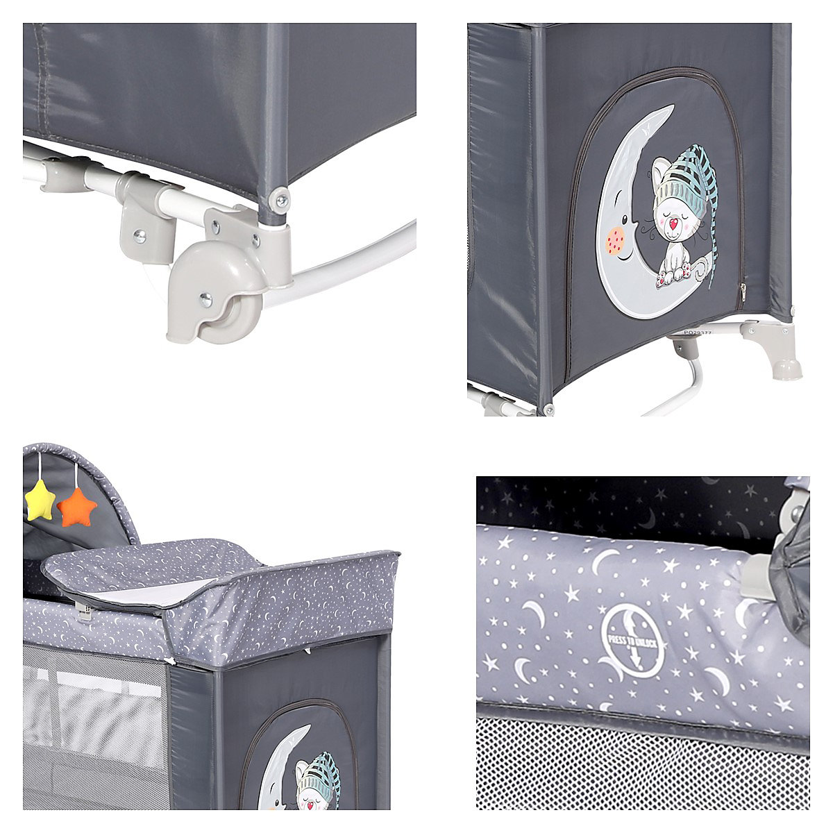 Reisebett Moonlight, zwei Ebenen, Wickelauflage, Matratze, Tasche Reisebetten