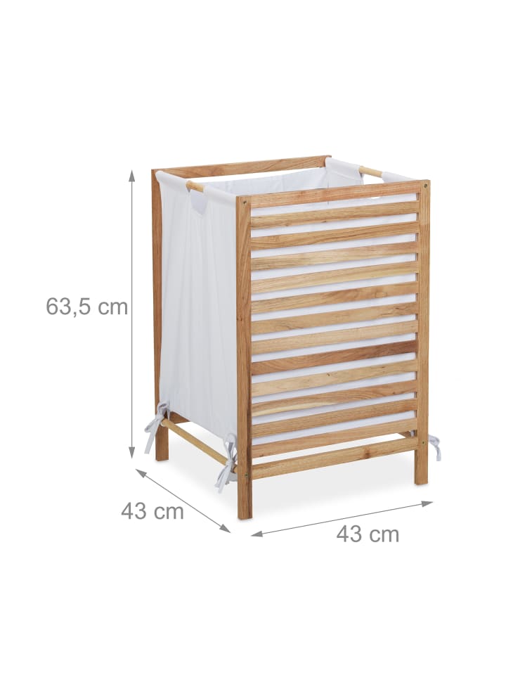 relaxdays Wäschekorb in Natur/ Weiß - (B)43 x (H)63,5 x (T)43 cm günstig kaufen onesize