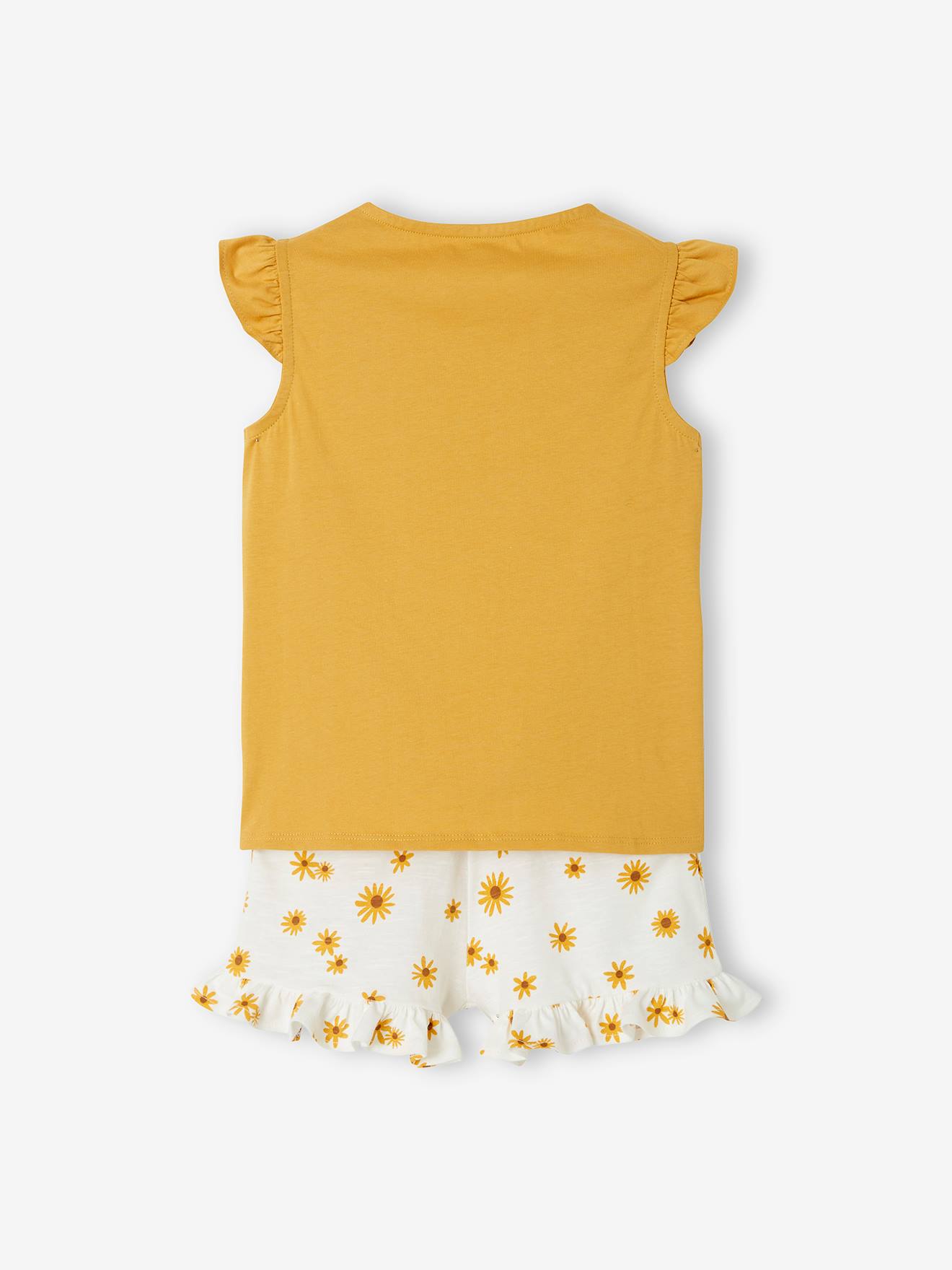 Ensemble T-shirt effet noué et short à volants fille vert d'eau