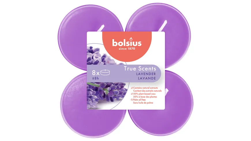 bolsius Maxi-Teelichte True Scents 8h 8er Pack Lavendel Lavendel