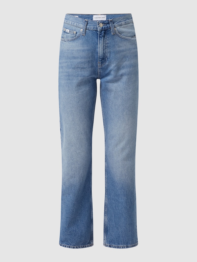 Straight Fit High Waist Jeans aus Baumwolle in jeans