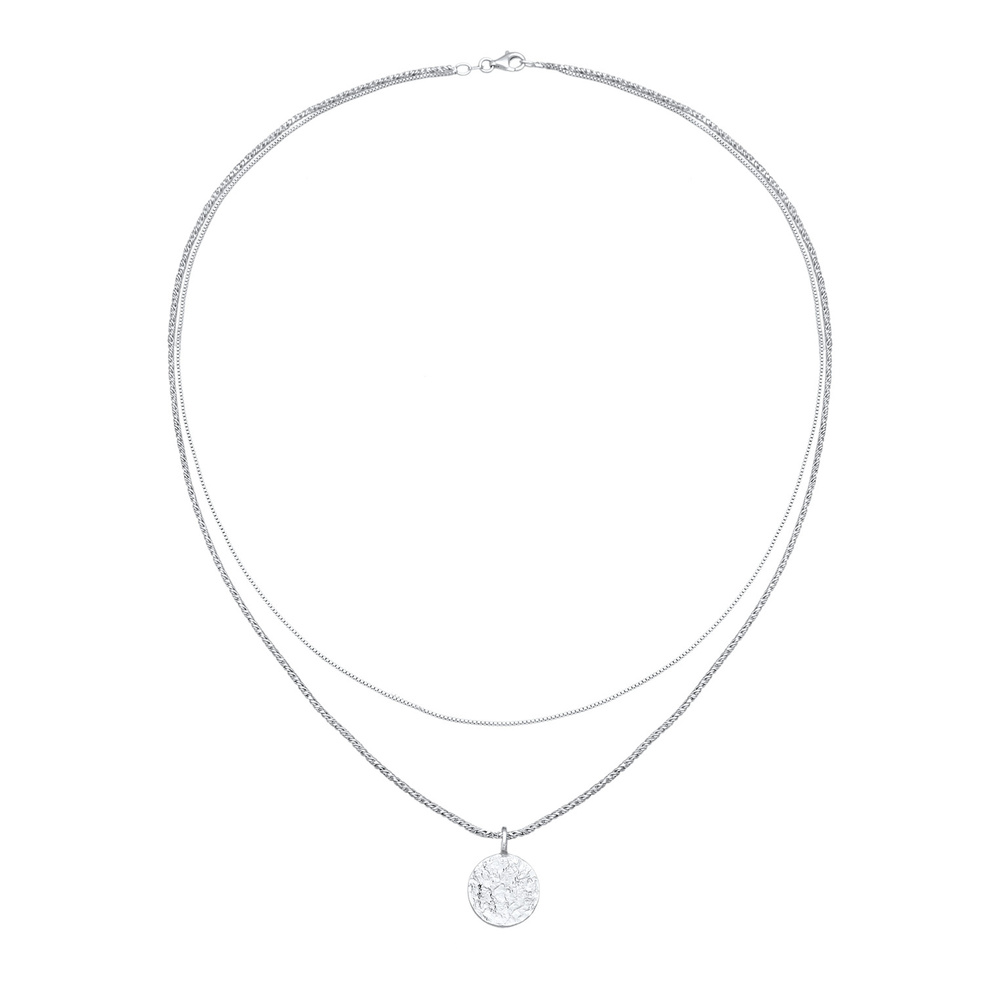 KUZZOI KUZZOI Collier Hommes couches cordon plaquette pendentif en argent sterling 925 collier