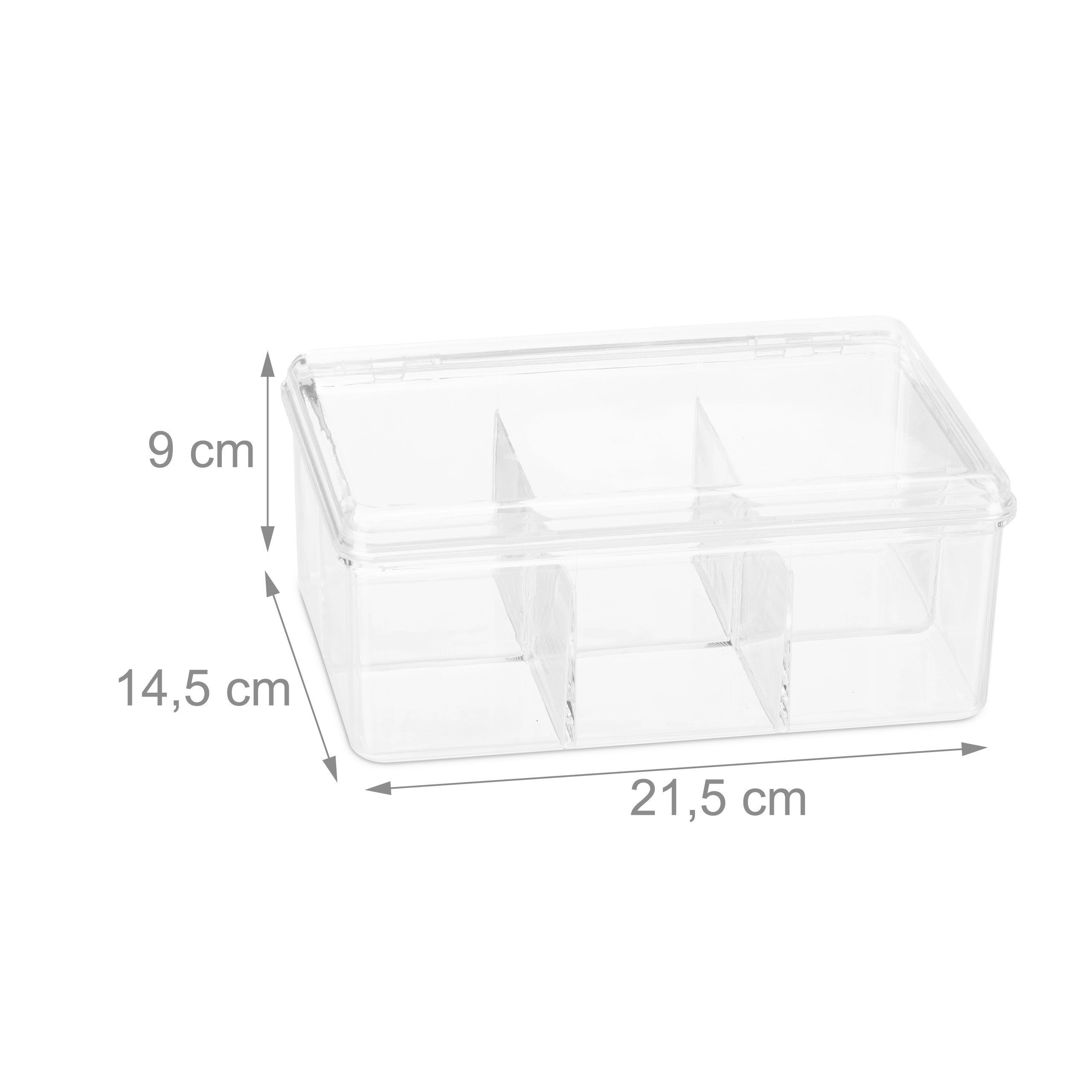 relaxdays Teebox 2 x Teebox transparent mit 6 Fächern, Kunststoff