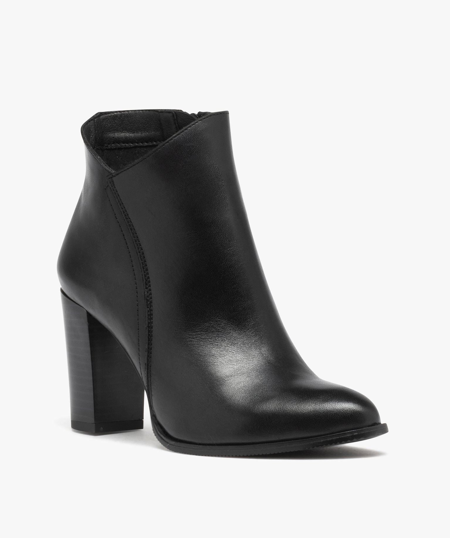 Boots femme à talon haut dessus en cuir uni - Taneo noir | GEMO