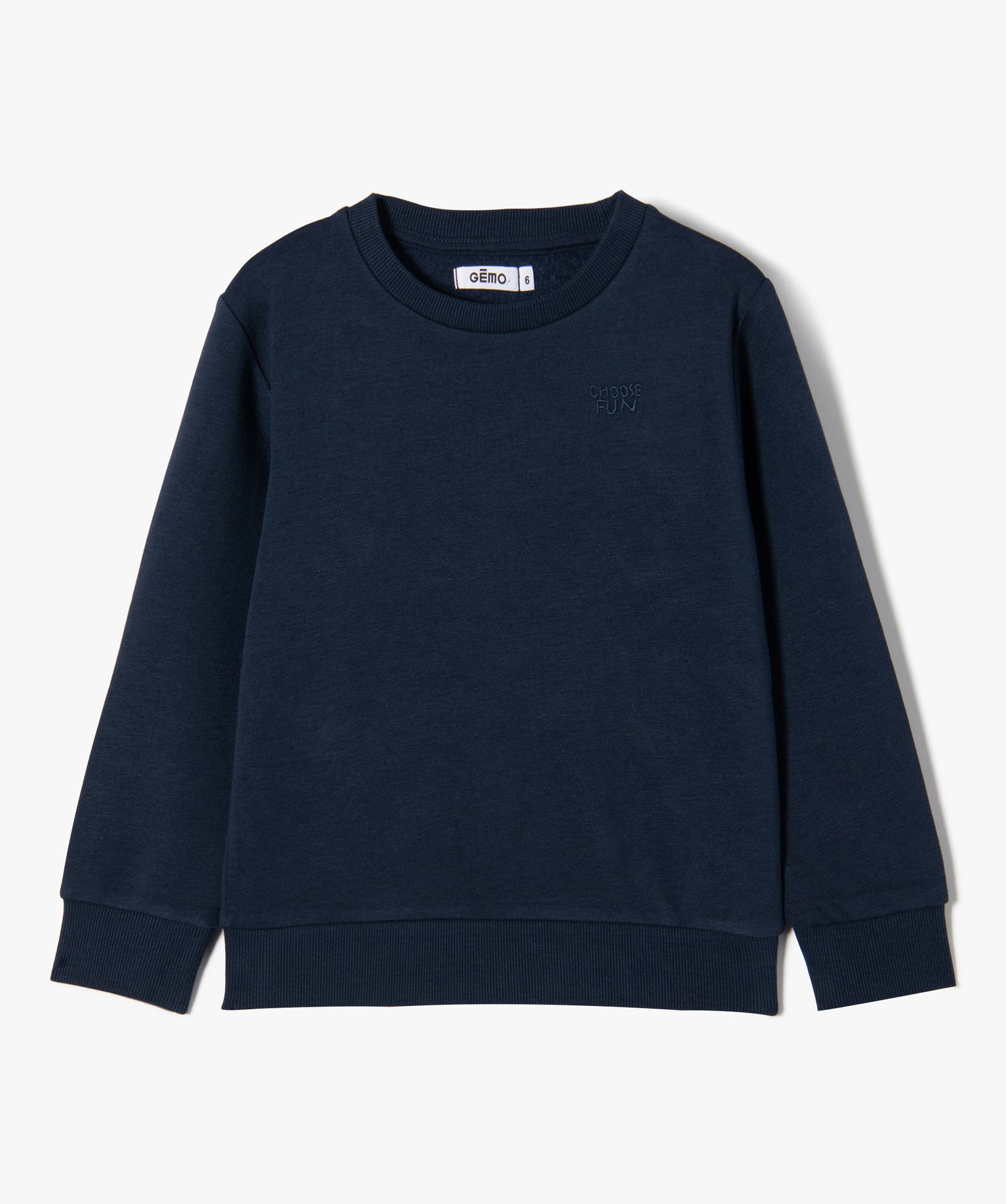 Sweat uni avec broderie poitrine Garçon marine | GEMO