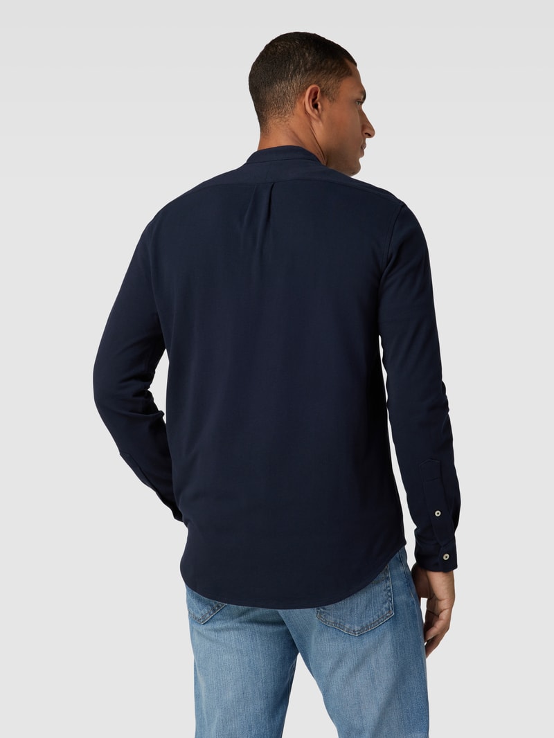 Slim Fit Freizeithemd mit Stehkragen Modell 'FEATHERWEIGHT MESH' in marineblau
