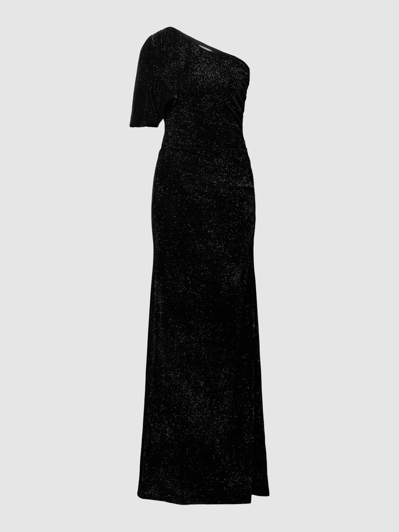 Abendkleid aus Samt mit One-Shoulder-Träger in schwarz
