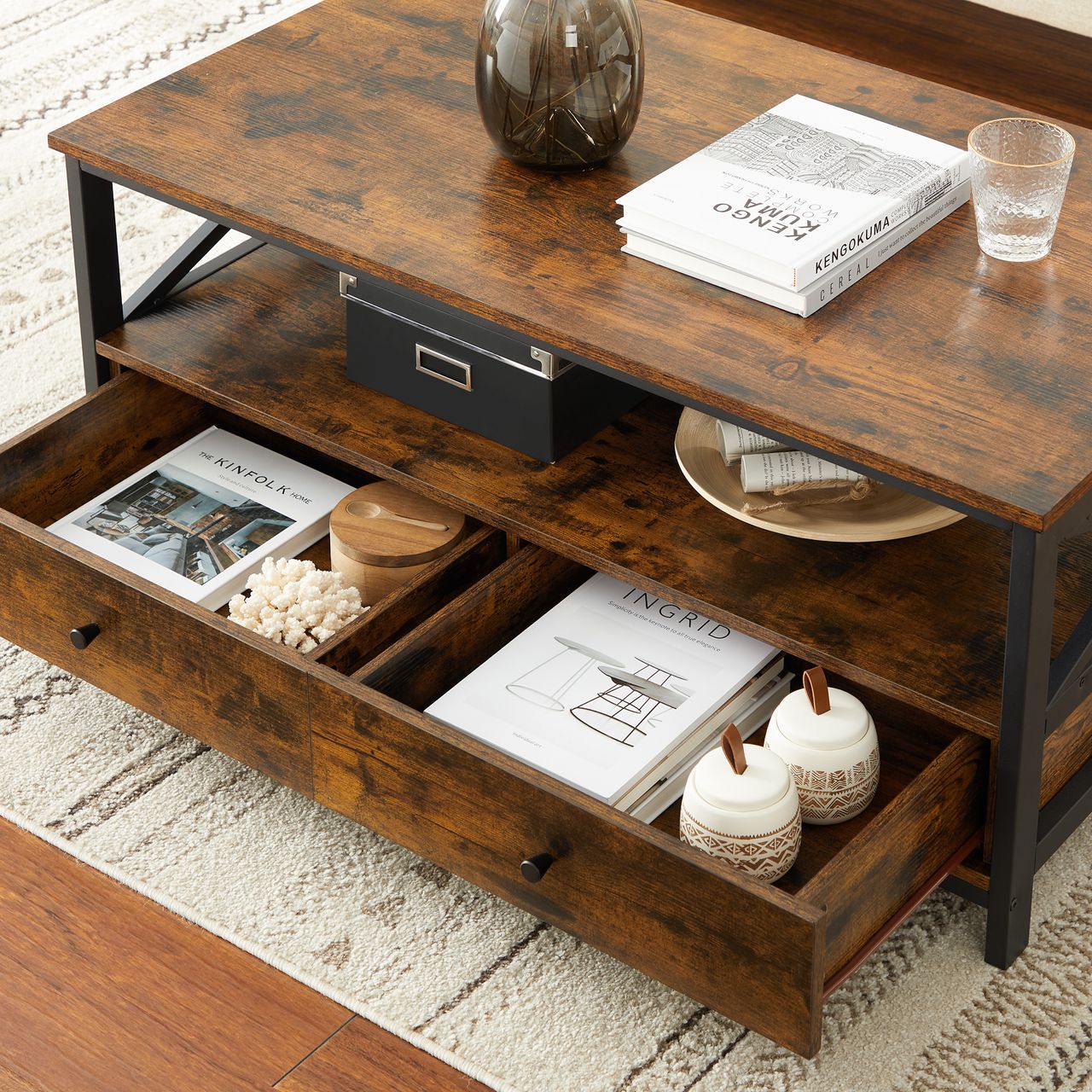 Vasagle Couchtisch, 100x55x47cm, Rustikales Braun