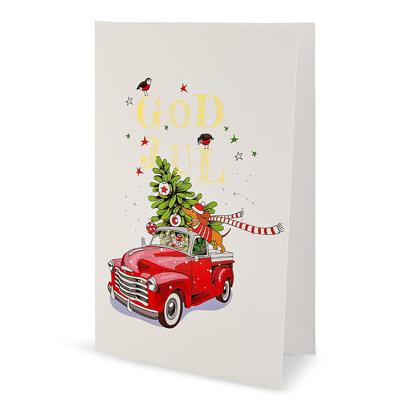 Julekort God jul, rød lastebil