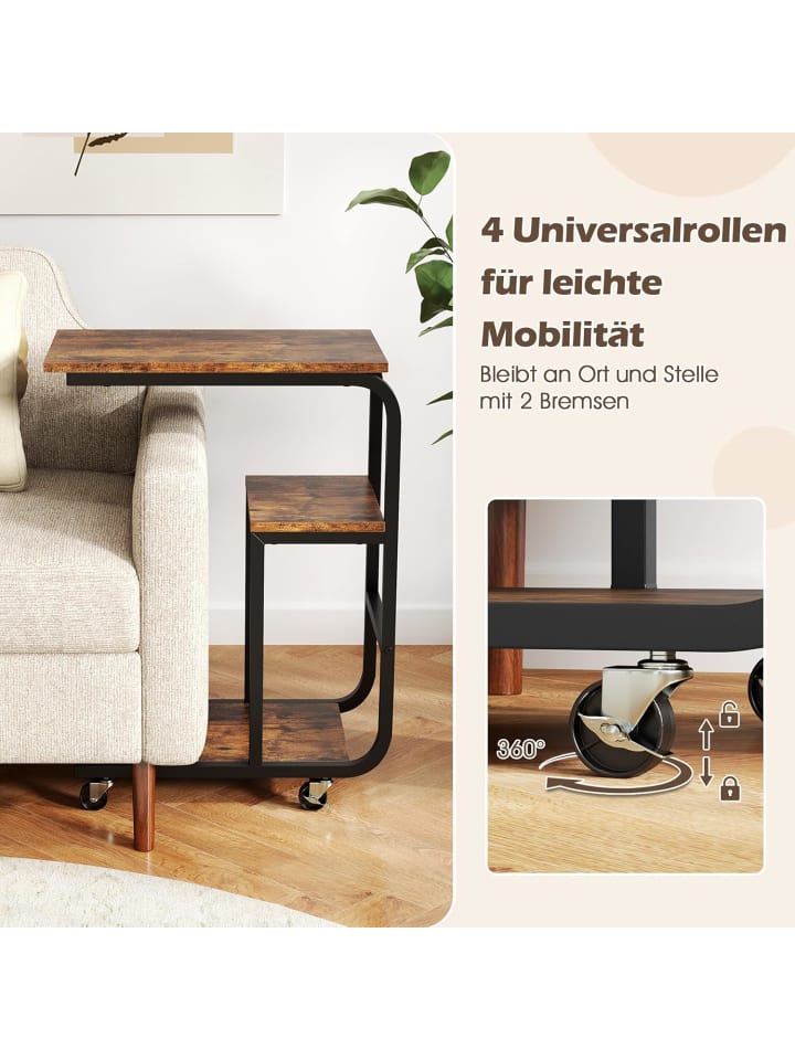 COSTWAY Beistelltisch mit Rollen in Braun günstig kaufen onesize