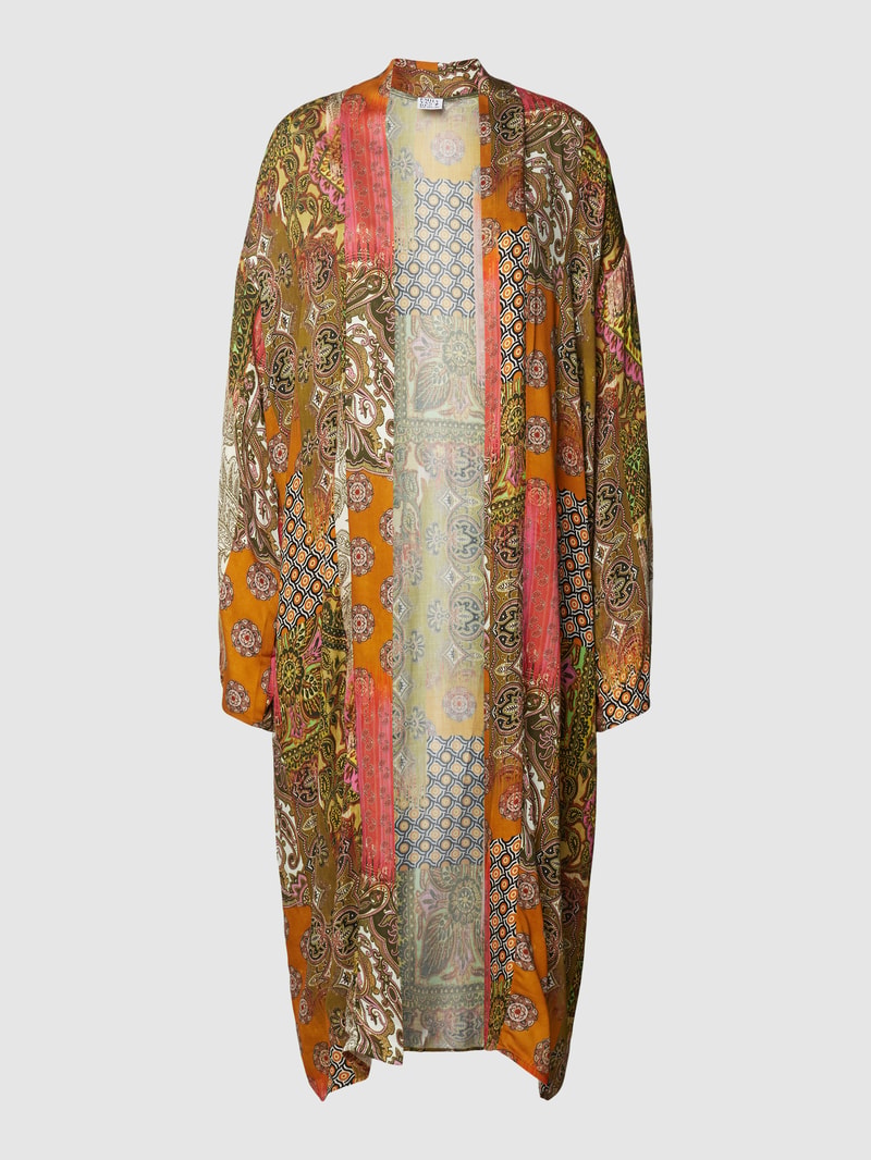 Kimono aus Viskose mit Allover-Muster Modell 'Paisley' in khaki