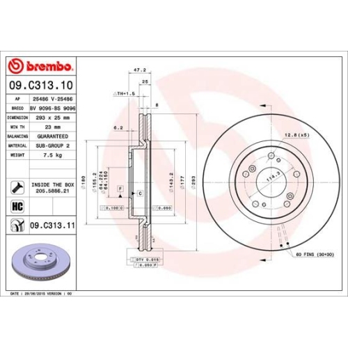 09.C313.11 BREMSSCHEIBE BREMBO VA  VP2 - ATU