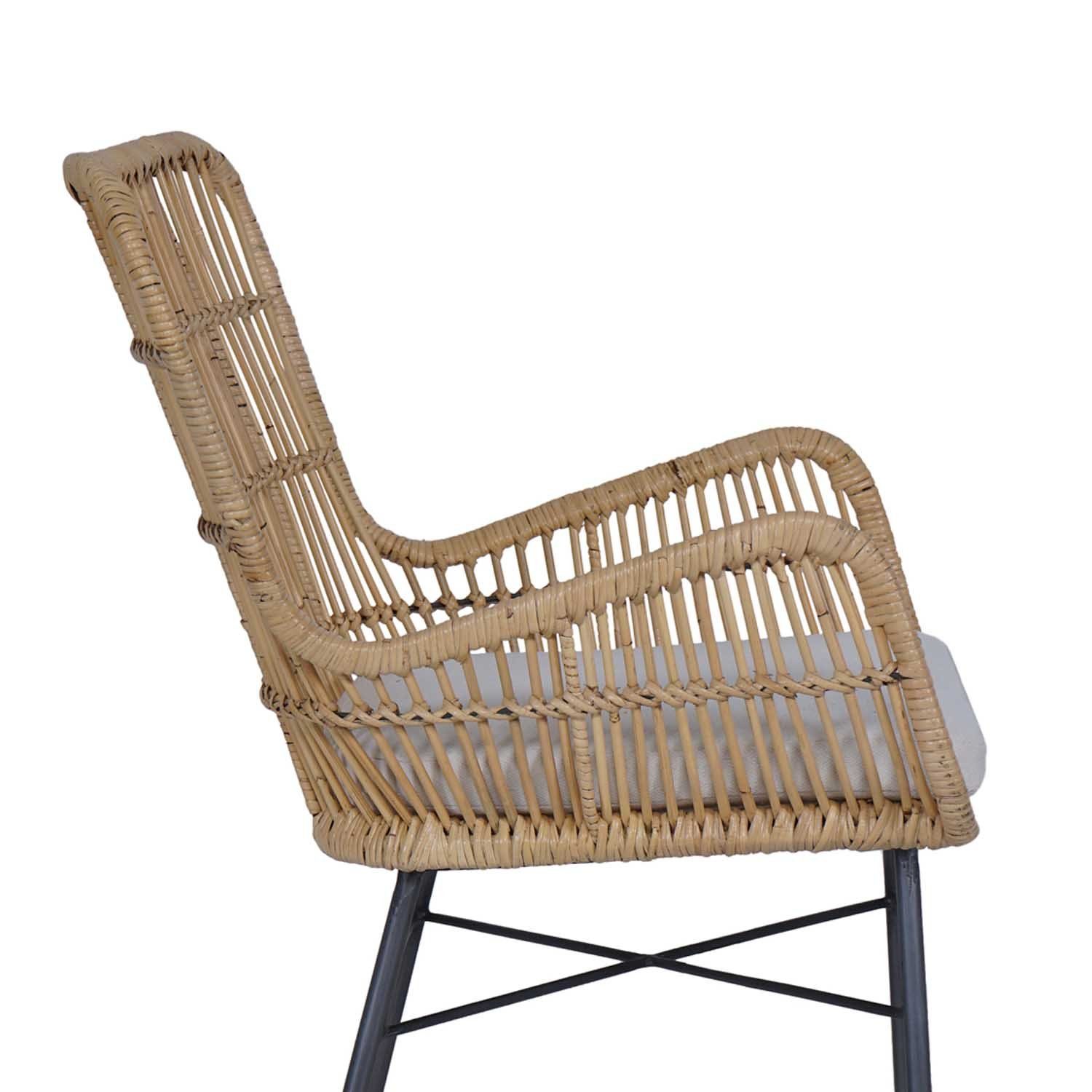 Casa Moro Rattanstuhl Rattan Sessel Gusti mit Sitzkissen Retrostuhl, aus Naturrattan und Schmiedeeisen handgefertigt