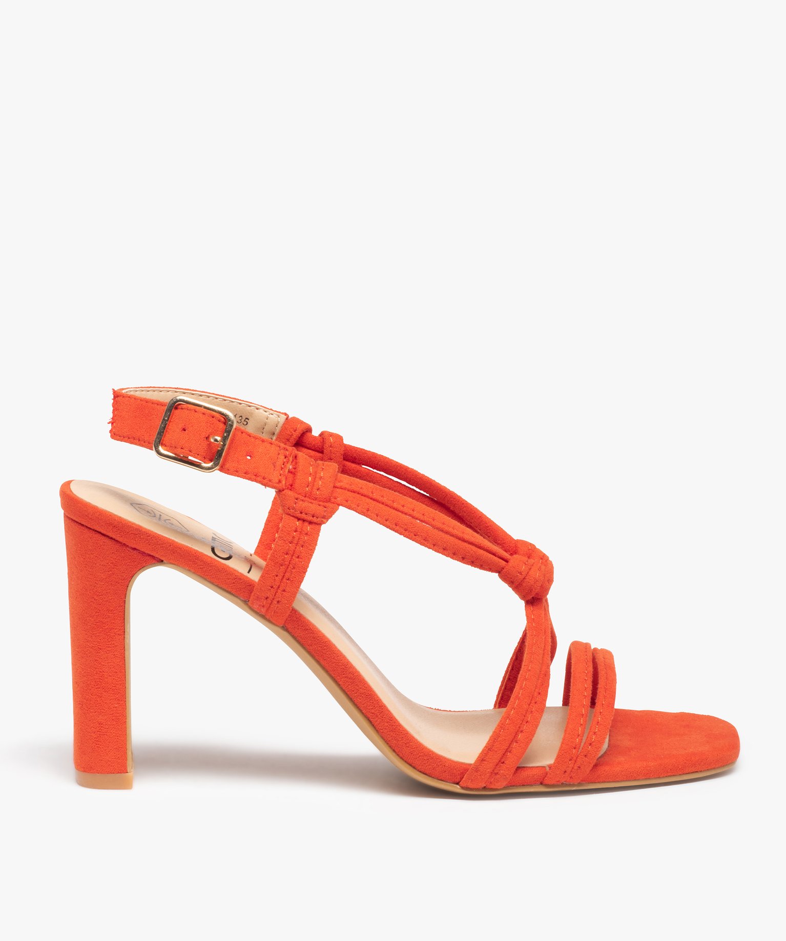 Sandales femme à talon haut et fines brides en suédine orange | GEMO