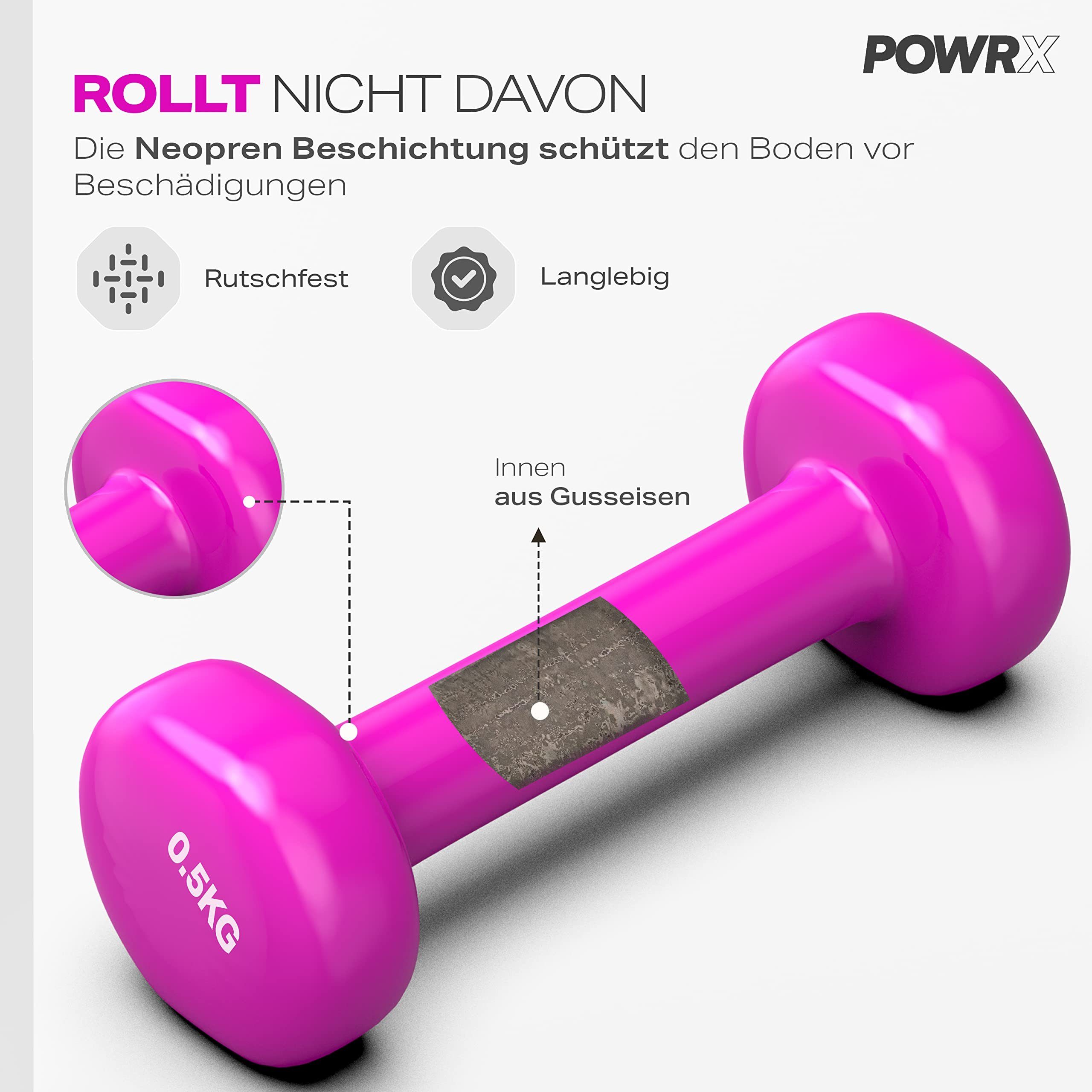 POWRX Gymnastikhantel Vinyl Hanteln Paar (0,5-10 kg) für Gymnastik Aerobic Pilates, Rosa (2X0,5Kg)