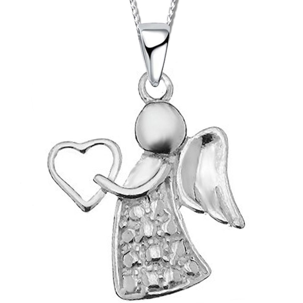 Limana Schmuckset echt 925 Sterling Silber Schutz-Engel Herz Hals-Kette mit Ohrringe, Engelkette Ohrstecker Kinder Mädchen rosa