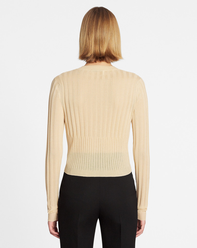 CARDIGAN COL V EN SOIE ET COTON CÔTELÉ