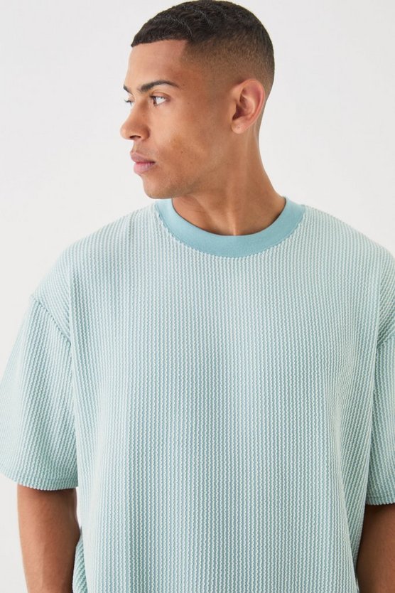 Kastiges strukturiertes Oversize T-Shirt mit Streifen