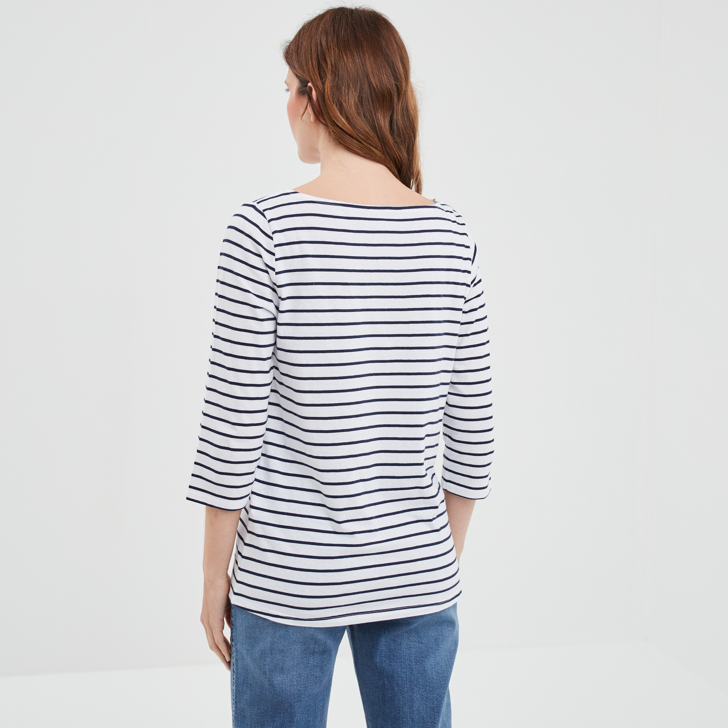 T-shirt manches 3 4 col bateau coton bleu marine femme | La Halle