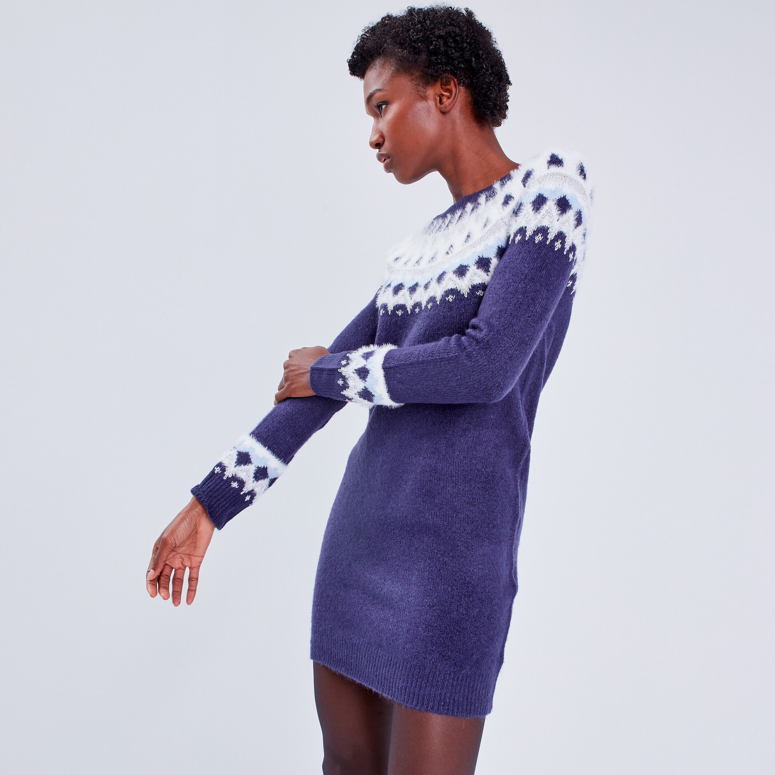 Robe pull droite bleu marine femme | Cache Cache
