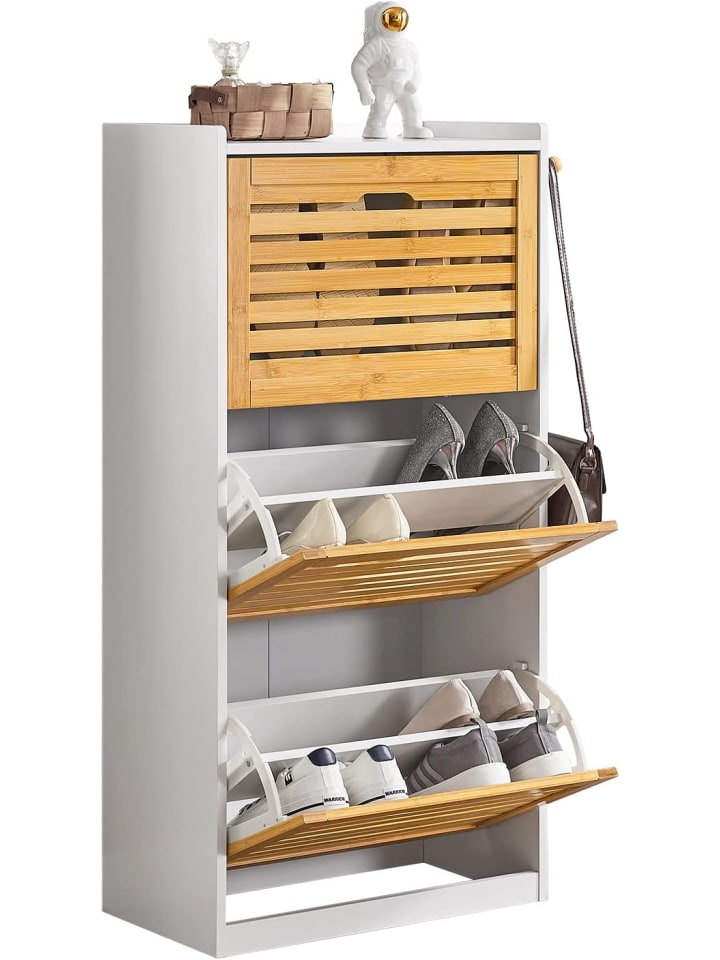 SoBuy Schuhschrank in Weiß/ Braun - (B)55 x (H)112 x (T)30cm günstig kaufen onesize