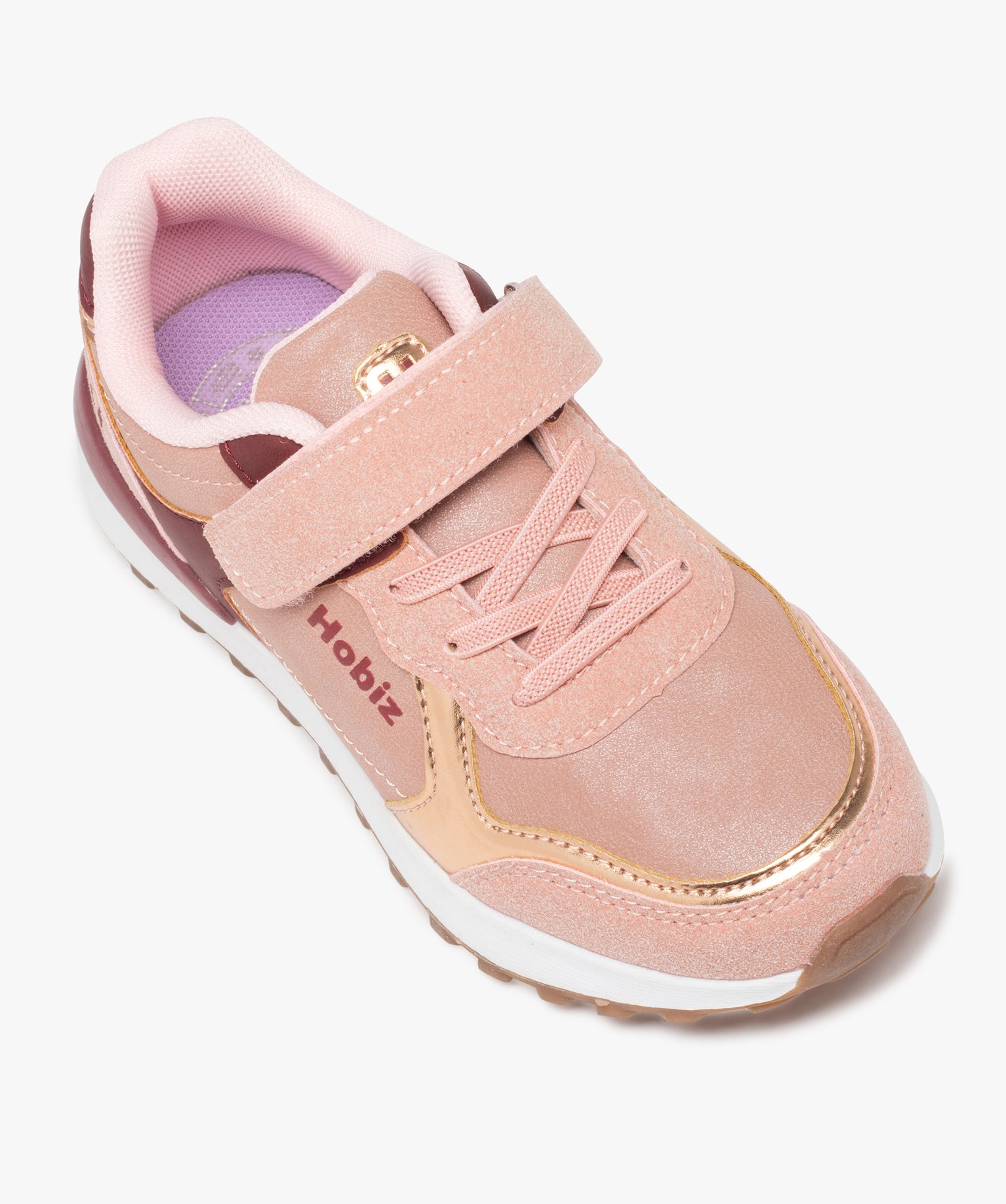 Baskets fille unie style running effet métallisé - Hobiz rose | GEMO