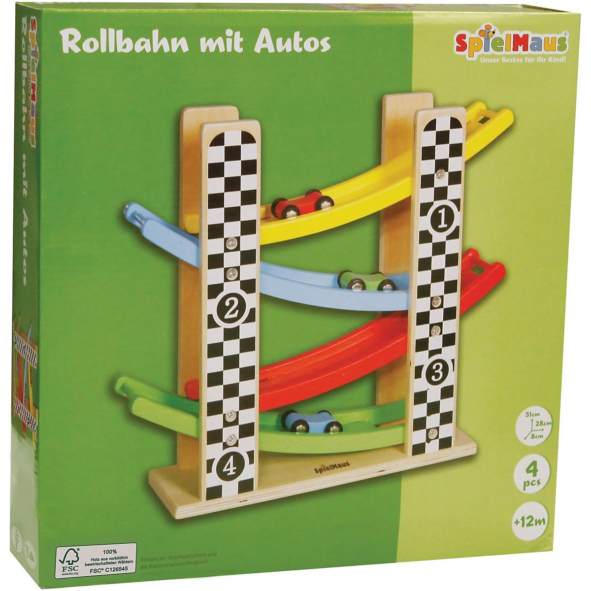 SpielMaus Holz Rollbahn mit Autos