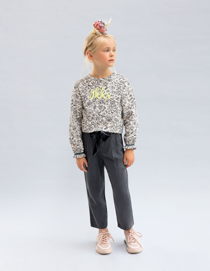 Pantalon gris fluide LYOCELL® ceinture velours fille