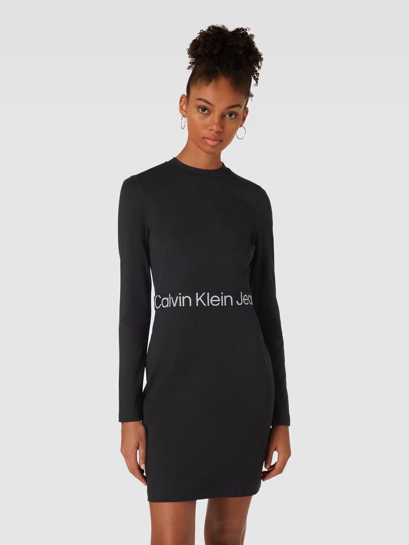 Knielanges Kleid mit elastischem Taillenband Modell 'MILANO' in black