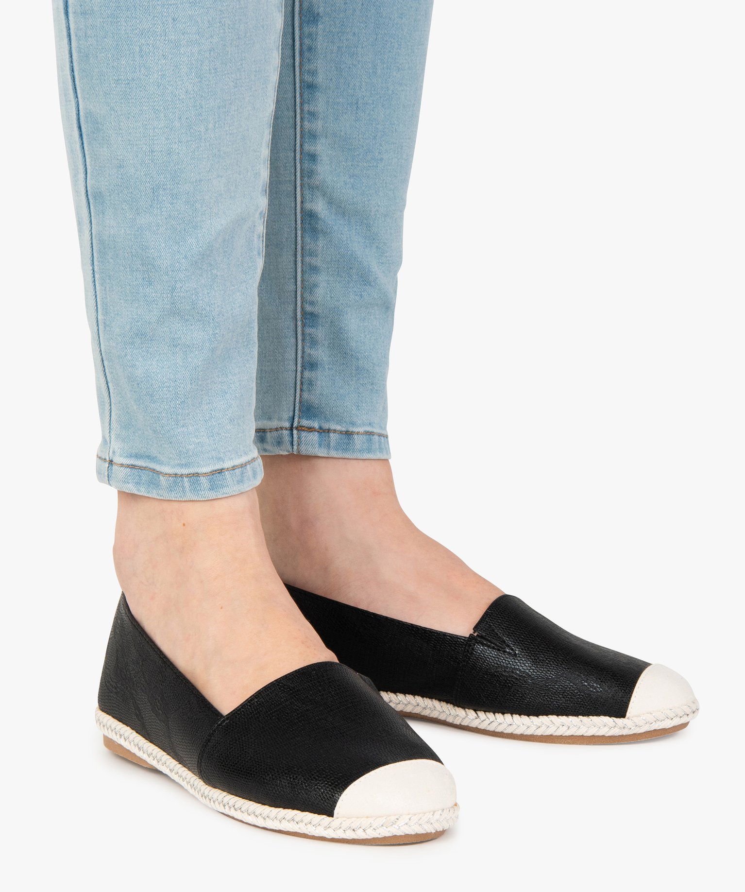 Ballerines femme style espadrilles en toile brillante noir | GEMO