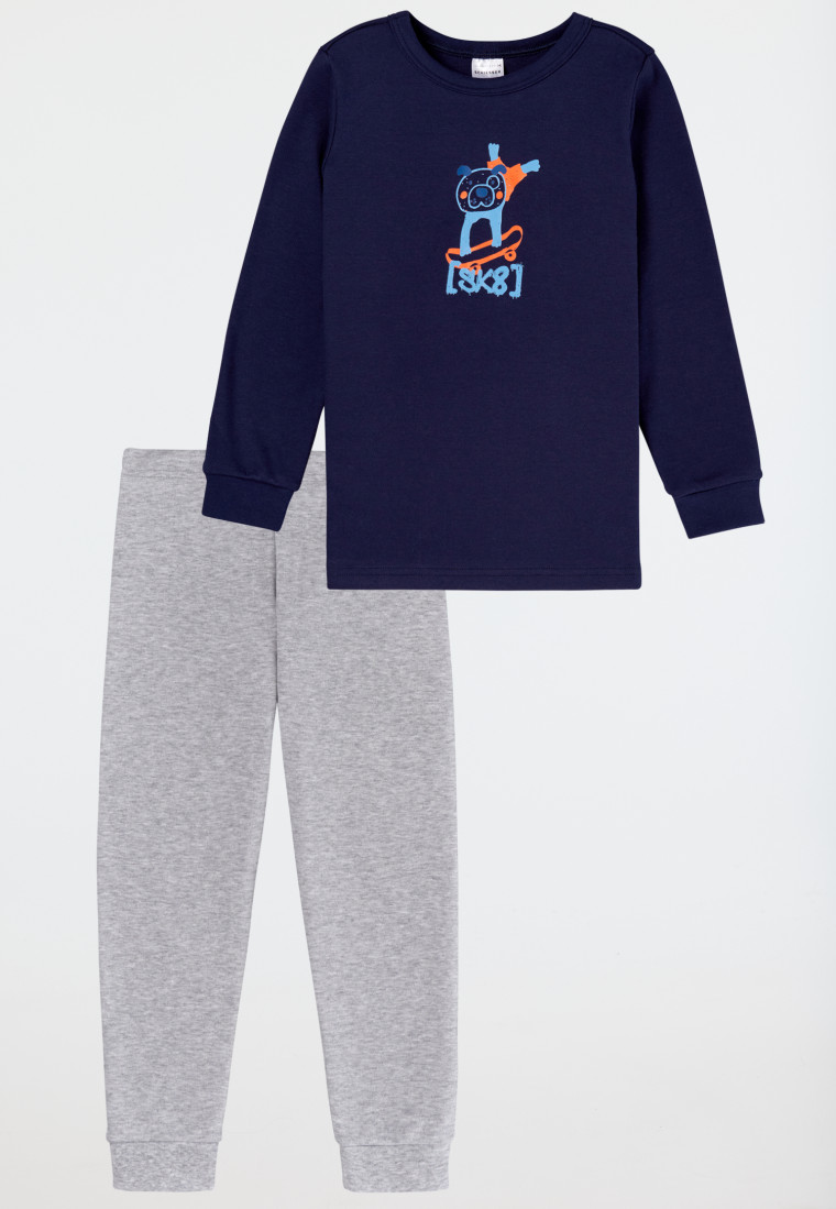Schlafanzug lang Hunde Skateboard dunkelblau - Boys World