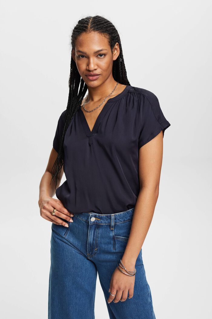 Bluse mit V-Neck, LENZING™ ECOVERO™