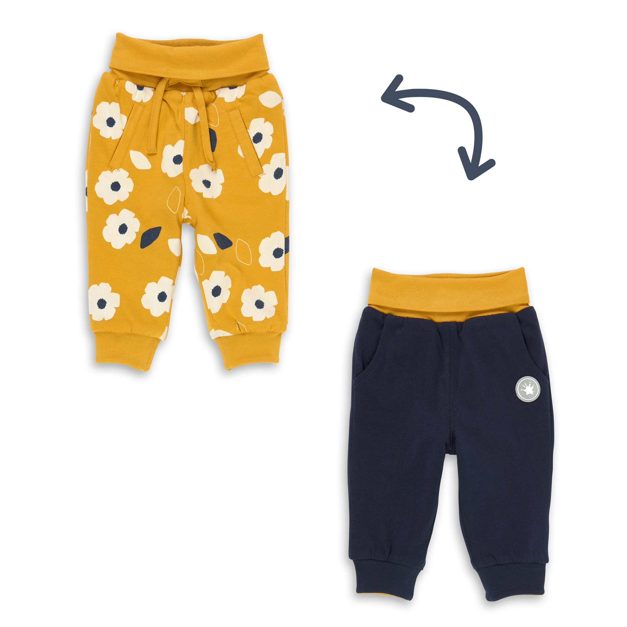 Baby Wendehose, gelb mit Blumen oder dunkelblau