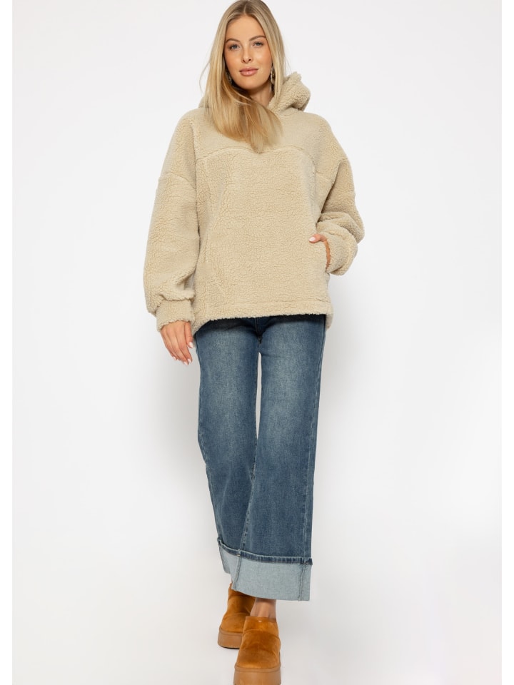SASSYCLASSY Oversize Teddy Pullover mit Kapuze in Hellbeige günstig kaufen S