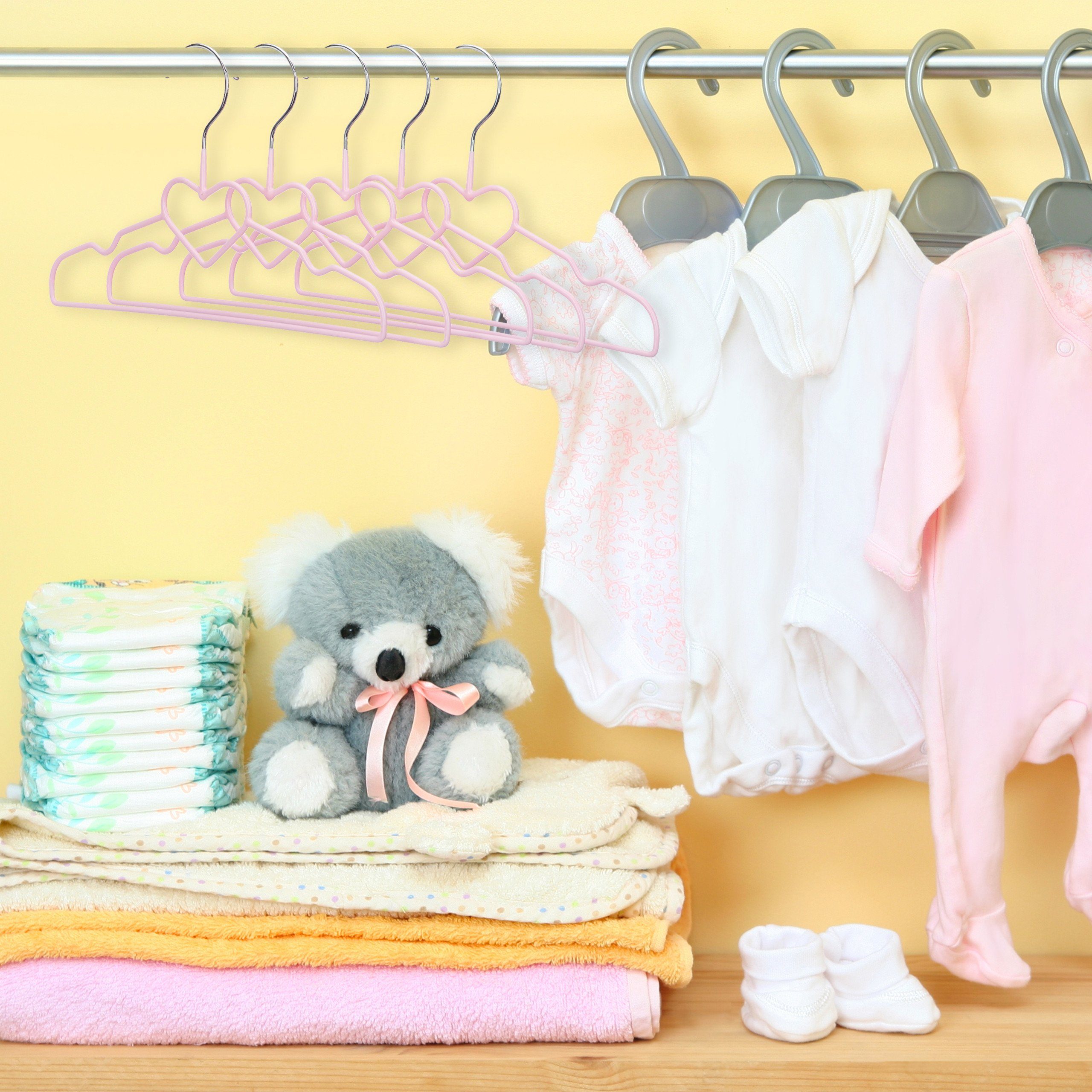 relaxdays Kleiderbügel 30 x Kinderkleiderbügel Herz rosa