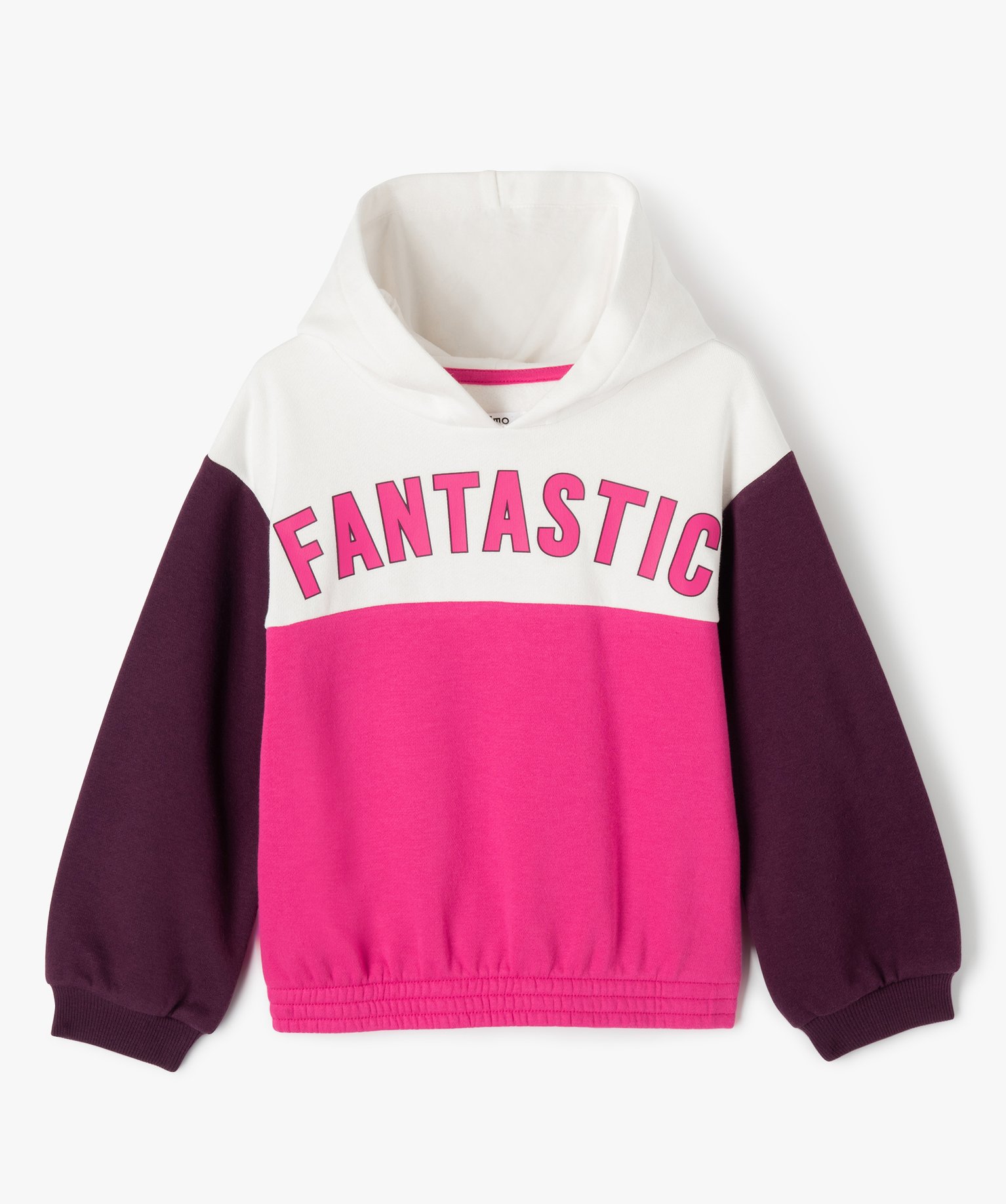 Sweat à capuche tricolore avec inscription fille multicolore | GEMO