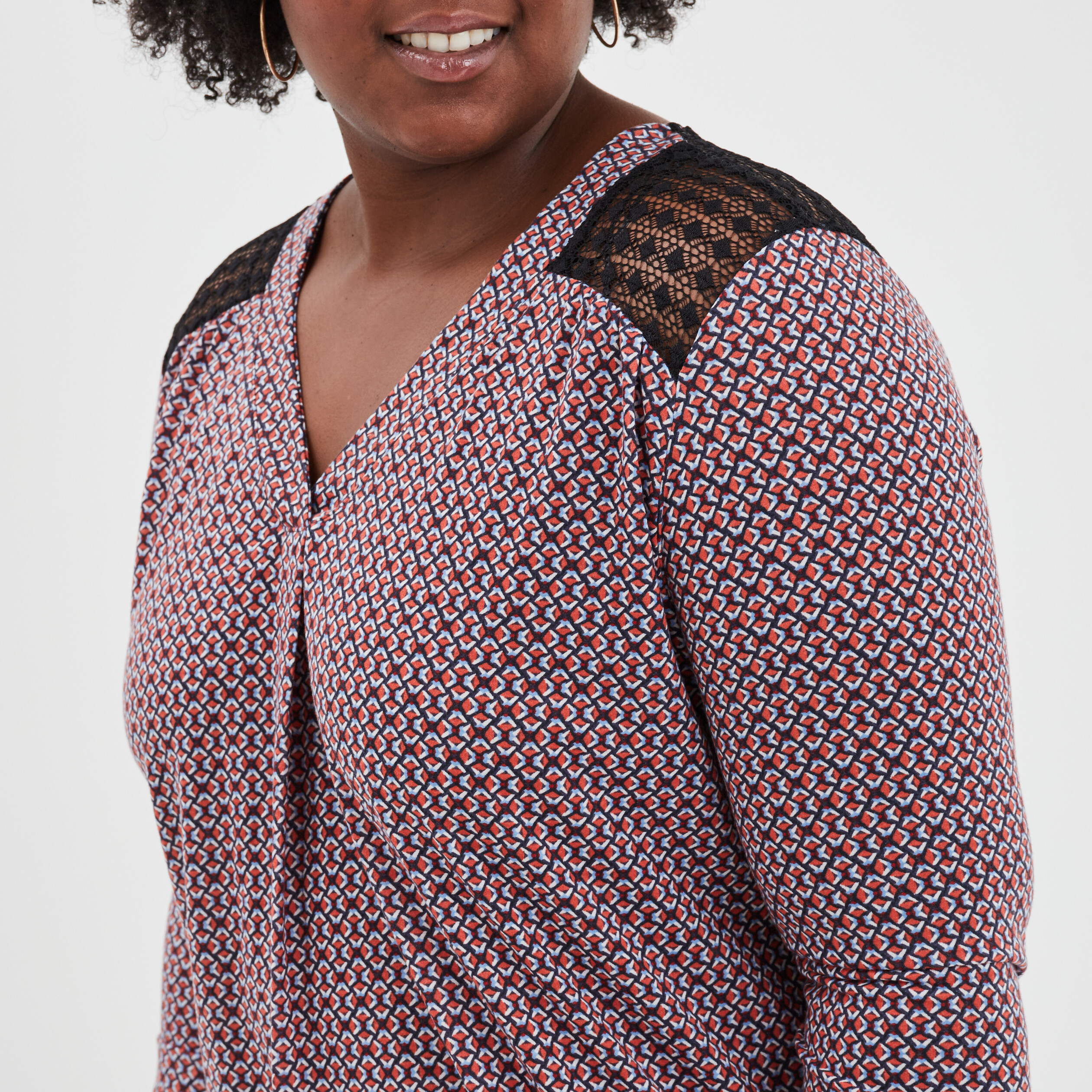Blouse manches 3 4 épaules dentelles rouge femme grande taille | La Halle