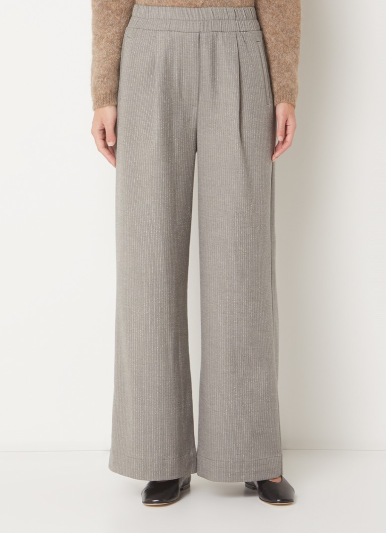 Pantaloni Benji cu talie înaltă, cu dungi fine și închidere cu noduri.