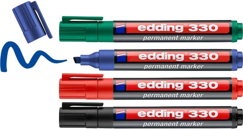 edding 330 Permanentmarker Breit Keilspitze 1-5 mm Farbig sortiert Nachfüllbar Wasserbeständig 4 Stück