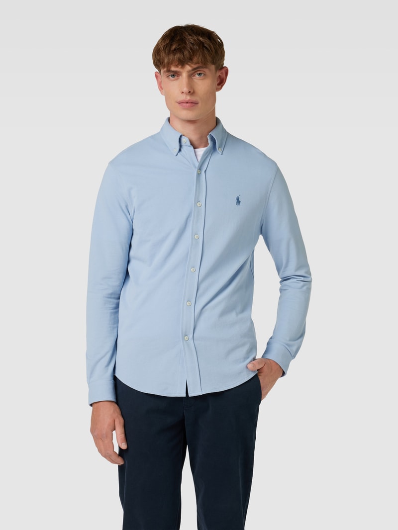 Regular Fit Freizeithemd mit Logo-Stitching in hellblau