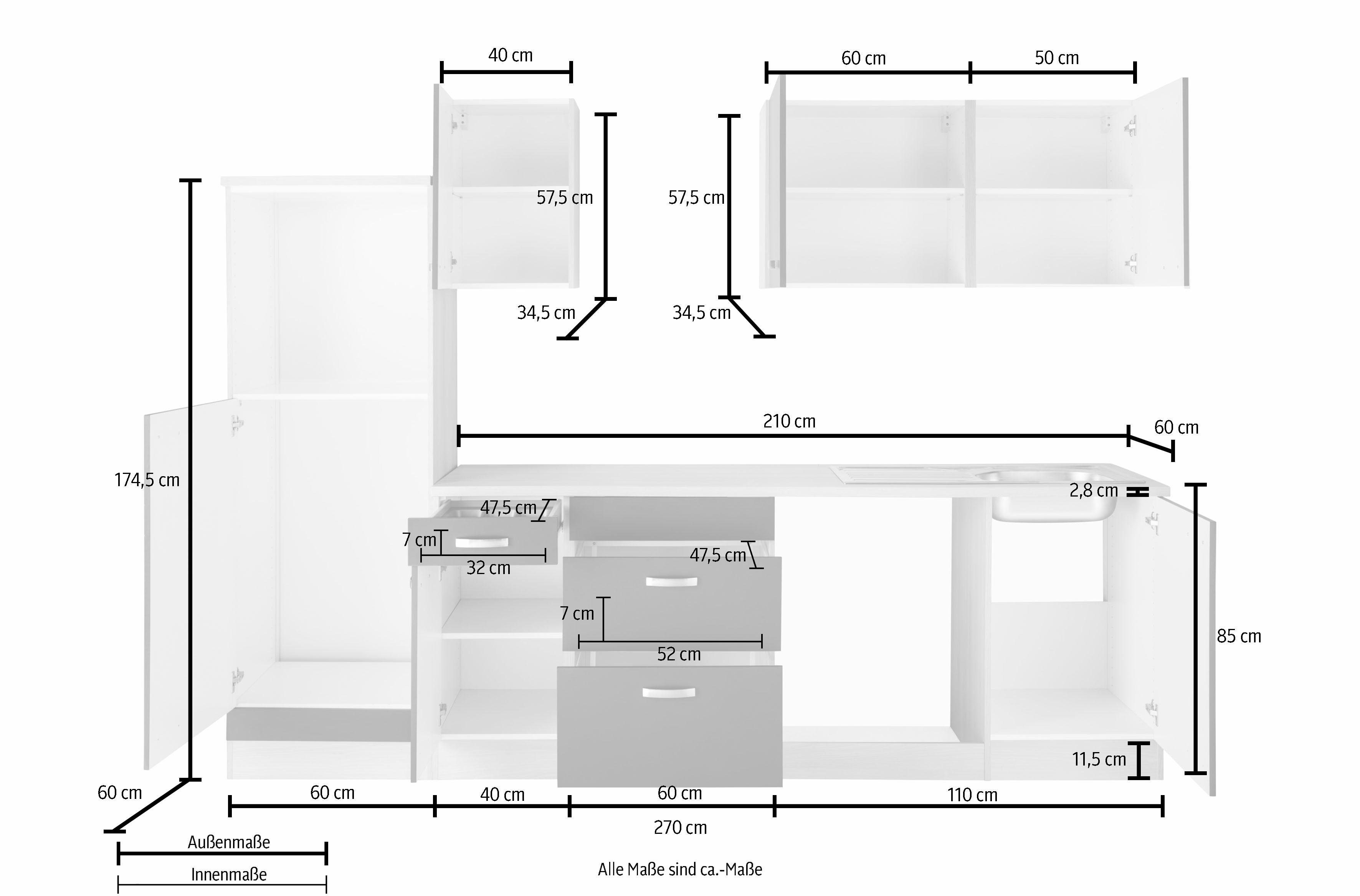 OPTIFIT Küchenzeile Faro, ohne E-Geräte, Breite 270 cm