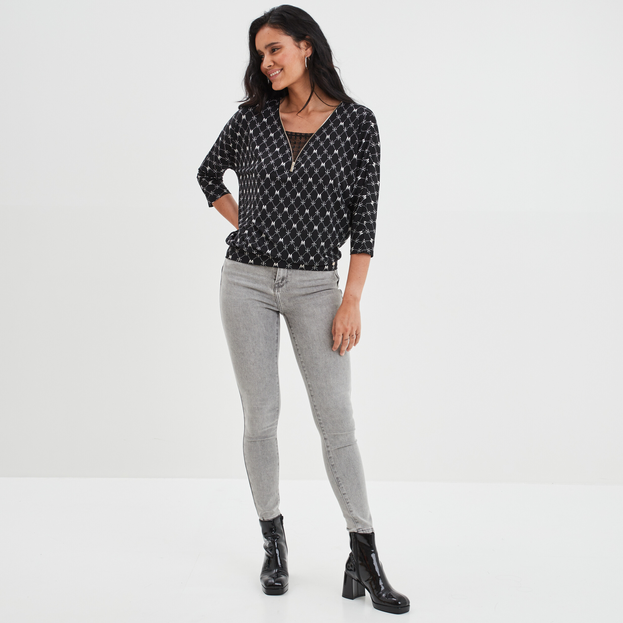 T-shirt manches 3 4 noir femme | La Halle