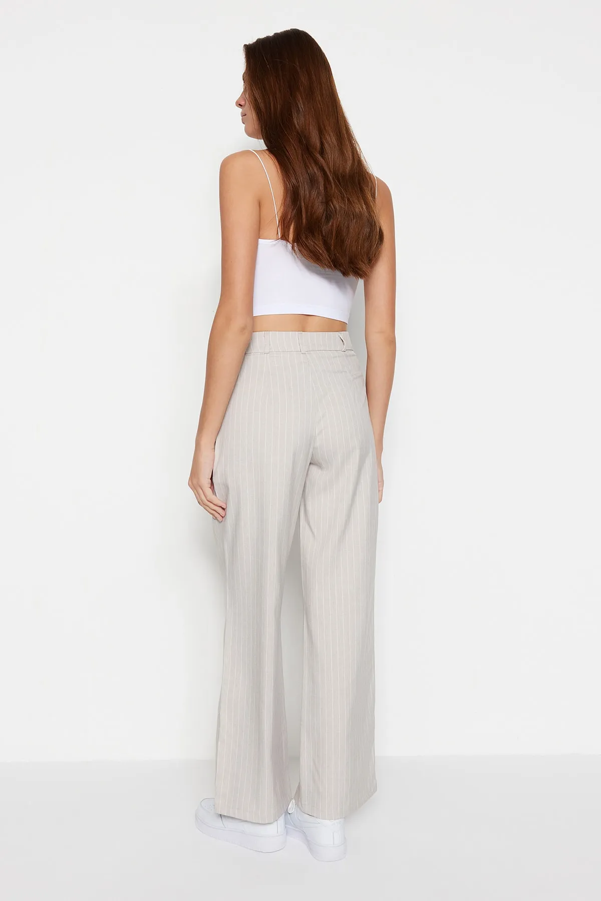 Trendyol Collection  Stone Wide Leg/Wide Leg Woven Gestreifte Hose TWOSS23PL00109