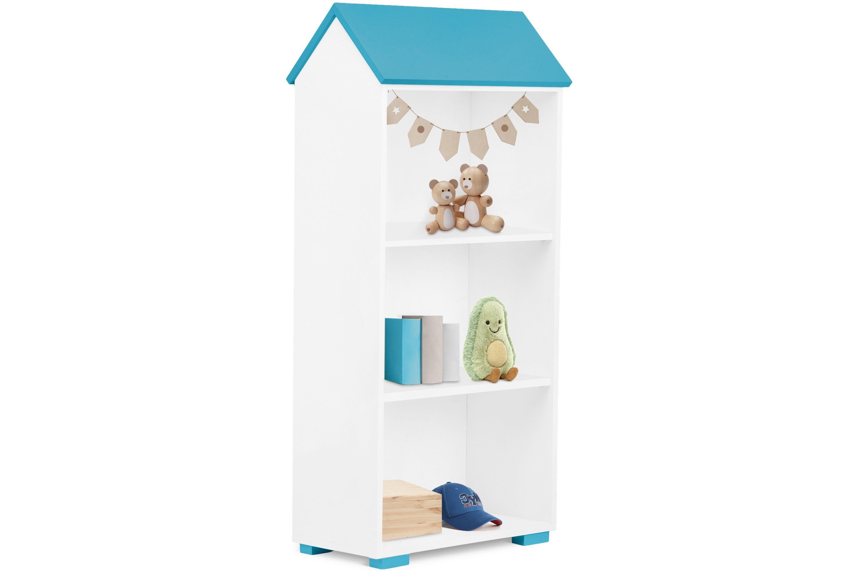Konsimo Kinderregal PABIS Kinder Bücherregal Hausform, in Pastellfarben, geräumiges Bücherregal für Kinderzimmer