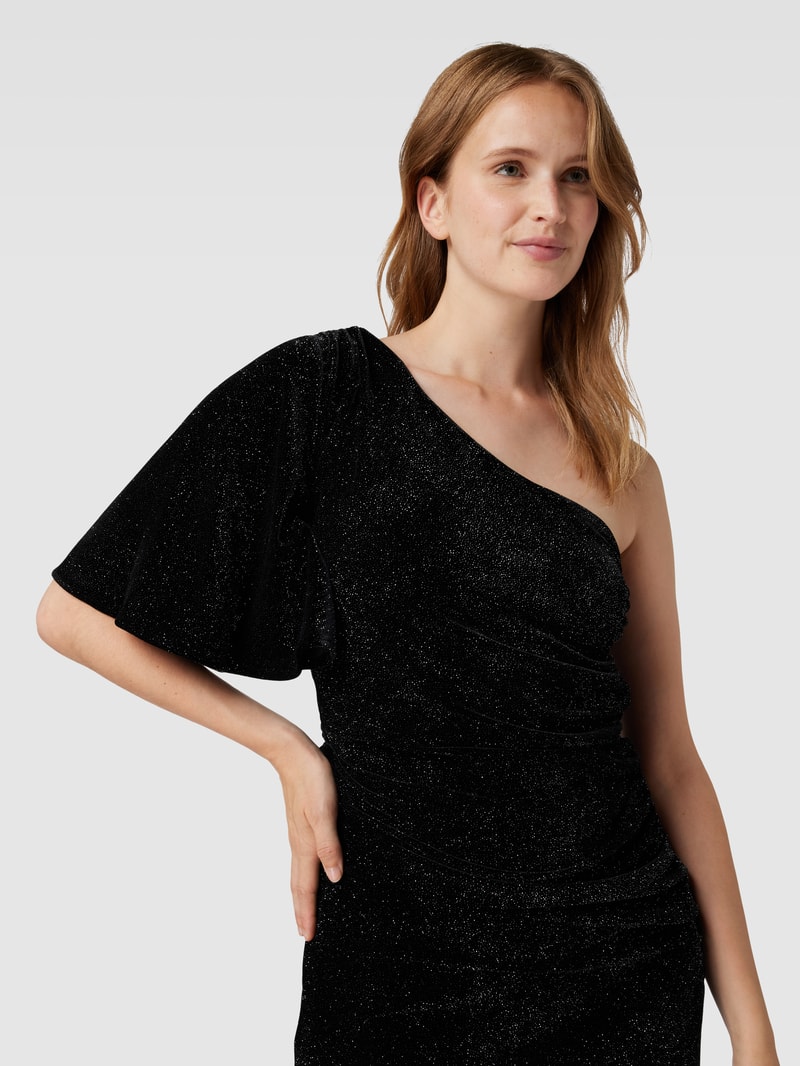 Abendkleid aus Samt mit One-Shoulder-Träger in schwarz