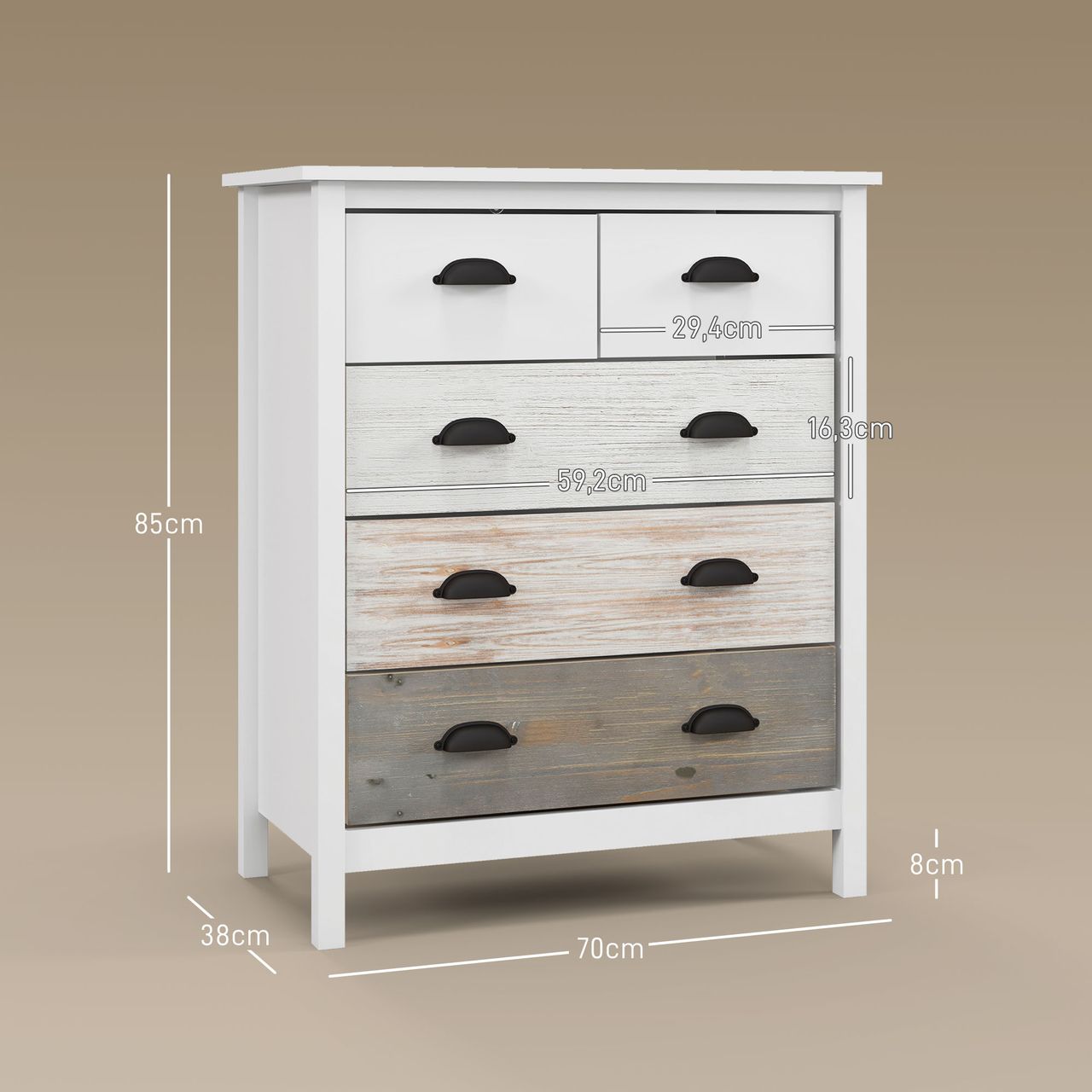 HOMCOM Kommode Aufbewahrungsschrank mit 5 Schubladen, Schubladenschrank mit Griff