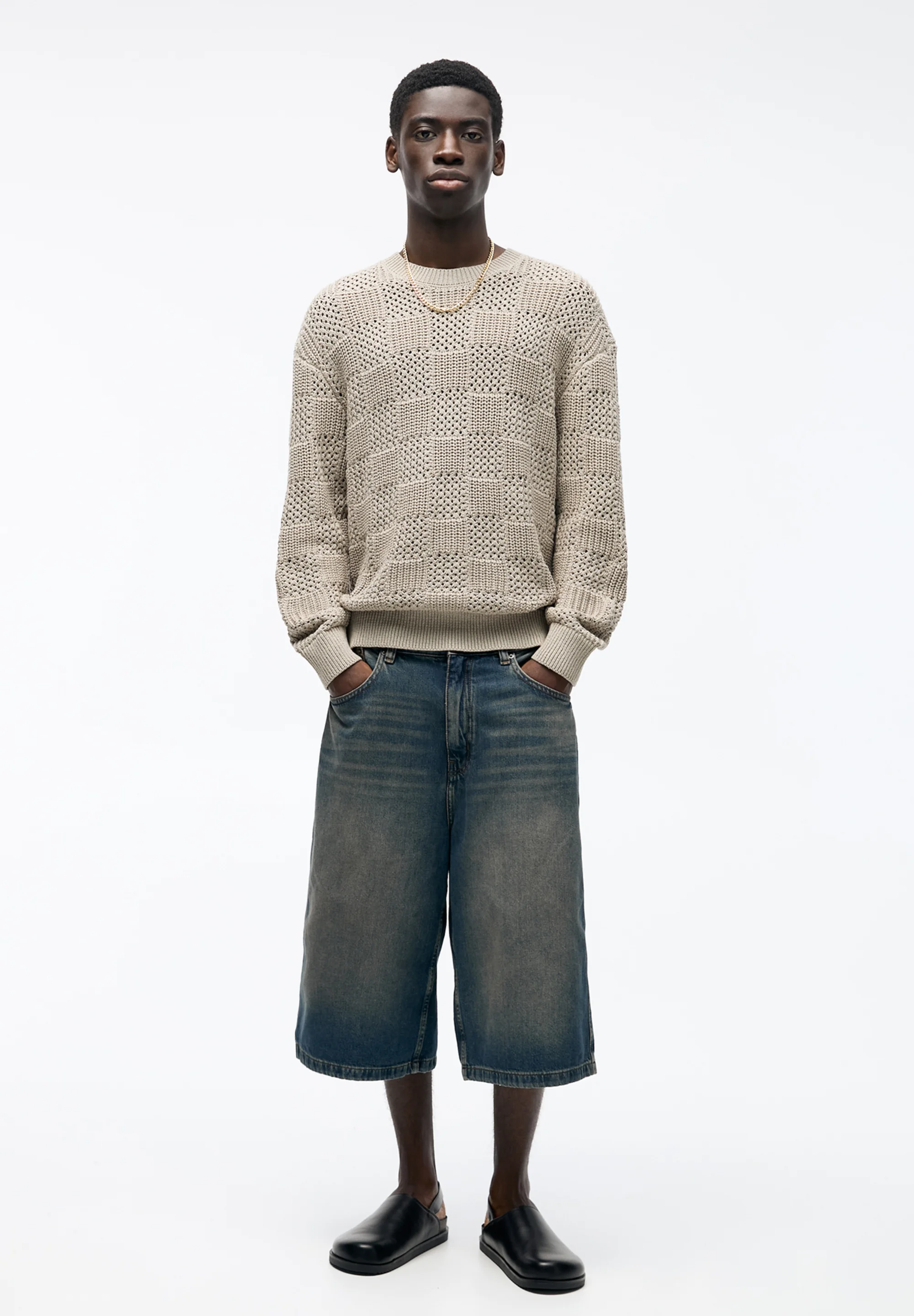 PULL&BEAR TEXTURED CHECK - Suéter